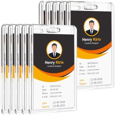 Imagem de KTRIO Pacote com 10 porta-crachás de 2 cartões, suporte de cartão de identificação de acrílico transparente com orifício para polegar de fácil acesso, suporte de crachá de identificação de plástico