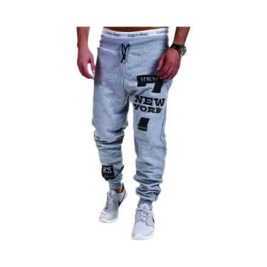 Imagem de Calças De Moletom Casuais Masculinas Em Cinza, Azul E Preto, Joggers C
