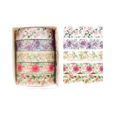 Imagem de Fita Washi Floral Romântica 5 Rolos Fita Decorativa Fofa DIY Fresca Pa