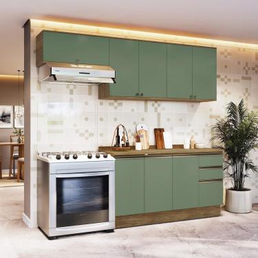 Imagem de Armário De Cozinha Completa 100% Mdf 240cm Nogueira/verde Celeste Kappesberg