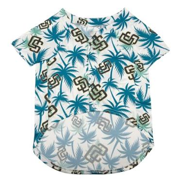 Imagem de Camiseta de beisebol havaiana MLB San Diego Padres para cães, roupas oficialmente licenciadas para cães e gatos, estampa de palmeira tropical Dry-Fit, pequena, camiseta de beisebol para animais de