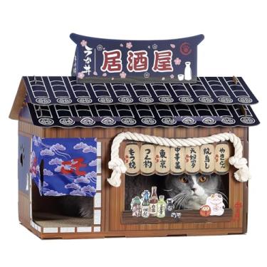 Imagem de Casa de papelão para gatos com arranhador – estilo japonês Izakaya, 56 cm C × 38 cm L × 48 cm A, casa de brinquedo e esconderijo para gatos de até 15 kg, animais de estimação pequenos, presente fofo