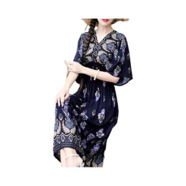 Imagem de Saia Longa Casual Elegante De Verão Com Estampa E Cintura Elástica Em 