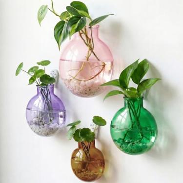 Imagem de Blushtier 4 peças de vaso suspenso de vidro manchado estação de propagação de plantas de vidro pequeno recipientes de terrário com corda para vaso hidropônico, jardim, casa, decoração interna e