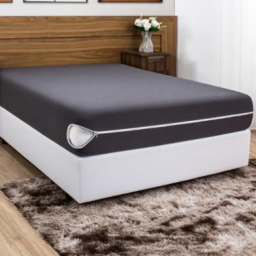 Imagem de Capa de Colchão com Zíper em Malha Gel Poliéster | Protetor de Colchão Antialérgico | Capa para Colchão Solteiro Casal Queen King(Cinza,Casal)