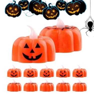 Imagem de Velas cintilantes com luz de chá, velas de abóbora sem chama, dia das bruxas, lâmpada LED para celebração, evento, festa, quarto, jantar, praia, noivado, aniversário