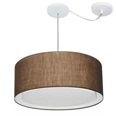 Imagem de Lustre Pendente Cilíndrico Com Desvio De Centro Vivare Md-4314 Cúpula Em Tecido 50x25cm - Bivolt Café 127/220v