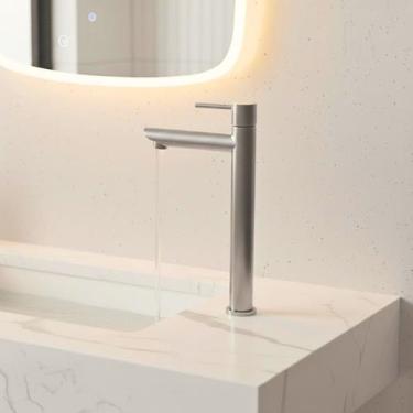 Imagem de Torneira Banheiro Lavabo Cozinha Alta Metal Aço Inox Escovado Pia Apoi