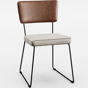 Imagem de Cadeira Estofada Sala De Jantar Marrom Linho Cru