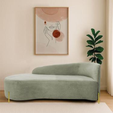 Imagem de Divã Recamier Orgânico França 140cm Lado Esq Pés Metal Dourado Bouclé Verde Oliva
