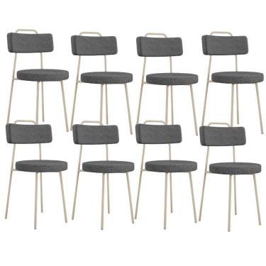 Imagem de Kit 08 Cadeiras Decorativas Estofada Sala Jantar Barcelona Arena L02 Linho Cinza Escuro - Lyam