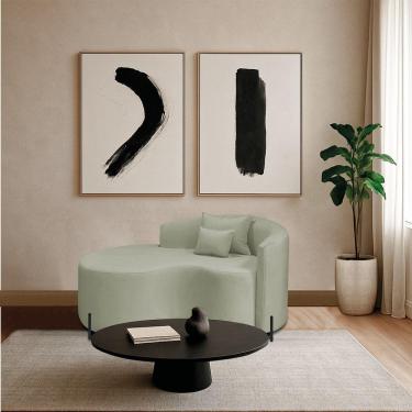 Imagem de Divã Recamier Curvo Sala De Estar Recepção Inglaterra 150cm Pés Metal Preto Esquerdo Bouclé Verde Oliva