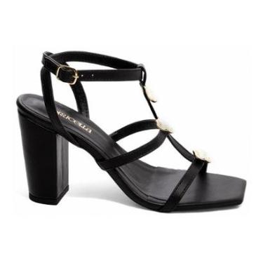Imagem de Sandália Feminina Salto Alto Grosso Bico Quadrado 9 cm Preto-Feminino