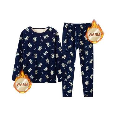 Imagem de Conjunto De Pijamas De Veludo Para Crianças Com Calças Impressas De Ma