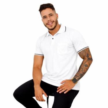 Imagem de Camisa Gola Polo Masculina Branca Com Bolso 100% Algodão Tamanho:GGCOR