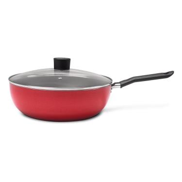 Imagem de Panela Wok Brinox Garlic Antiaderente Pro-Flon 4,1L 28cm Tampa de Vidro Vermelha
