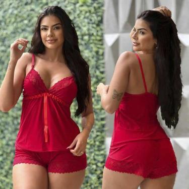 Imagem de Pijama De Dormir Sexy Shorts Doll Linha Luxo Sensual Rendado - Mavie, 