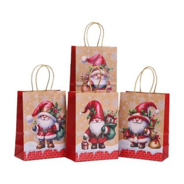 Imagem de Saco de presente de Natal Kraft Paper Santa Cartoon 21x15x8cm 10 unida