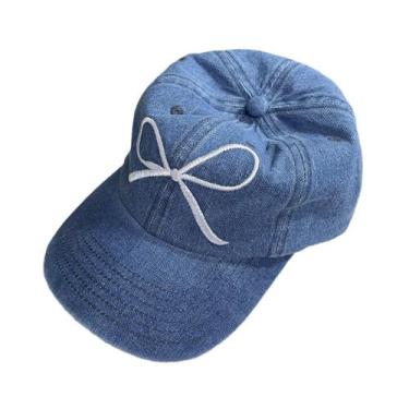Imagem de Boné de beisebol jeans de aba macia, laço bordado para mulheres - Yiwe