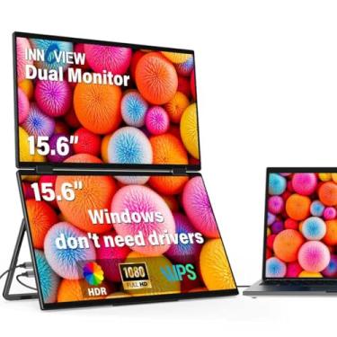 Imagem de InnoView Extensor De Tela Para Laptop 15,6" Monitores Portáteis Duplos 1080P Fhd Monitor Triplo Dobrável Empilhado Hdmi Usb-C Monitor Duplo Portátil Para Laptop Windows Mac (Sem Necessidade De Driver)