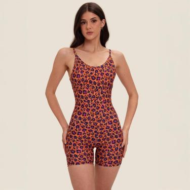 Imagem de Macaquinho Mykonos Estampa Onça Azul Poliamida Com Bojo Donna Carioca-Feminino