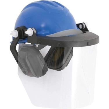 Imagem de Capacete Azul Com Aba Frontal, Protetor Facial E Abafador De Ruídos, Ledan