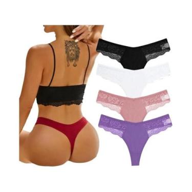 Imagem de Calcinhas G-string De Algodão Com Renda Para Mulheres 4PCS Lingerie Se
