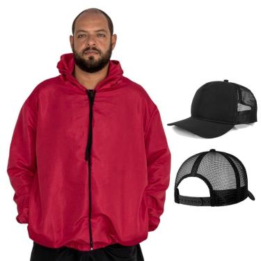 Imagem de Conjunto Jaqueta Corta Vento Plus Size E Boné Liso Aba Curva-Unissex