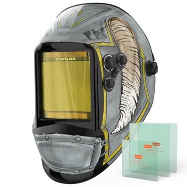 Imagem de YESWELDER Tela de visualização grande 3,94 "X3,66" True Color Power Solar Power Capacete de soldagem com escurecimento automático, 4 sensores de arco sombra ampla 4 ~ 5/9-9/13 para máscara de soldador de moagem de solda por arco TIG MIG LYG-M800H-VK