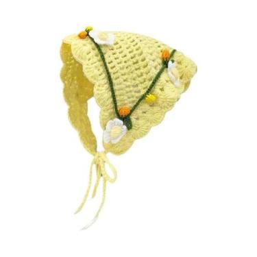 Imagem de Lenço De Lã Coreano Artesanal Feminino Com Renda De Crochê, Chapéu Tri