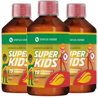 Imagem de 3 Frascos Super Kids Xarope Infantil Multi Vitaminas Morango Kit 750ml