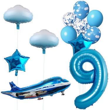Imagem de Kit de Balões para Festa MPRVAKYF 31" Avião Azul com Número 9