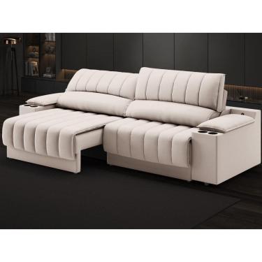 Imagem de Sofá com Porta Copos Carregador USB Ret Rec Murano 2,30m Velosuede - NETSOFAS
