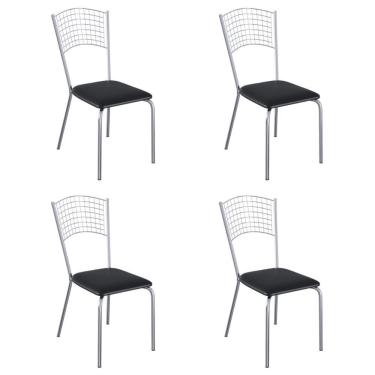 Imagem de Kit 4 Cadeiras De Jantar Aço Com Assento Estofado Multimóveis CR50273 Cromado-preto Cro...