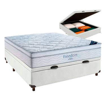 Imagem de Cama Box Bau Branco e Colchão Freedom Casal  Ortobom