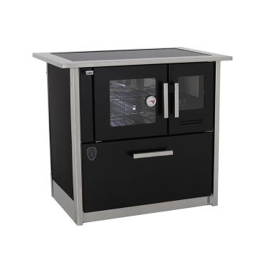Imagem de Fogão a Lenha 4 Bocas Fornos Pinhal Eclipse Esquerdo Preto Chapa Vitroceramica N2 com F...