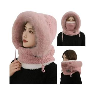 Imagem de Gorro De Inverno Feminino De Pelúcia Quente E Grosso Com Capuz, Cachec