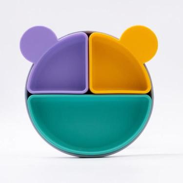 Imagem de Prato Refeição Silicone Infantil Com Divisórias  Removíveis  Ursinho P
