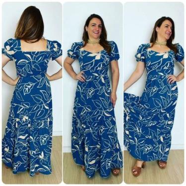 Imagem de Vestido Feminino Longo com Manga Tecido Duna não amassa com bojo e for