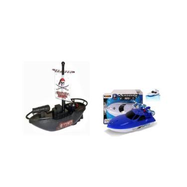 Imagem de Brinquedo Barco Pirata C/ Motor E Lancha Policial Marine - Top Kids