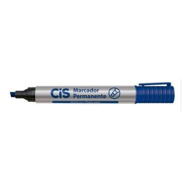 Imagem de Kit 6 Caneta Marcador Permanente Chanfrada Azul Cis