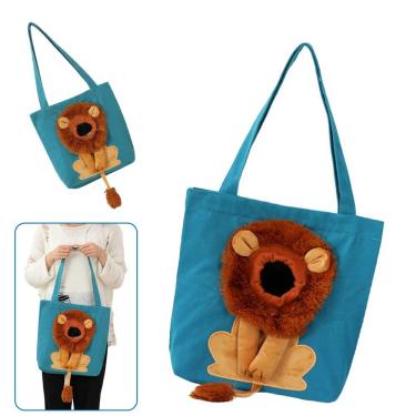 Imagem de Bolsa de Transporte para Pets AB Mídia BSL3906 Gato Cachorro Náilon Estampa Leão Azul 43CM