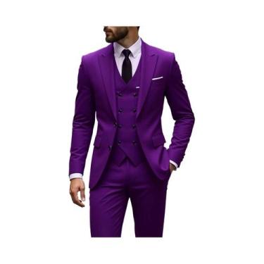 Imagem de Terno Slim Fit De 3 Peças Para Casamento Masculino: Jaqueta, Colete E 