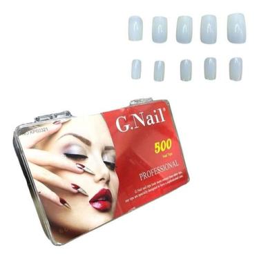 Imagem de Estojo kit profissional com 500 unhas postiças natural quadrada bj-055