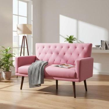 Imagem de Namoradeira Decorativa Aurora Suede Rosa Pés Madeira Mz Decor - Mazzer
