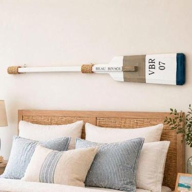 Imagem de Remo Decorativo em Madeira para Parede Estilo Náutico Branco 80cm
