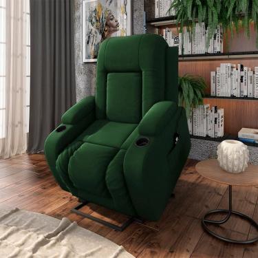 Imagem de Poltrona Reclinável Crihs Lift G23 com Massagem e Aquecimento Veludo Verde Esmeralda Gran Belo
