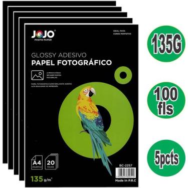 Imagem de Papel Fotográfico Glossy Adesivo 135gr JOJO A4 100 Folhas, Branco, 210