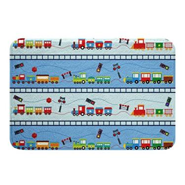 Imagem de Tapete colorido para área de trem 40,64 cm x 60,96 cm, tapete para área de meninos, tapete de banheiro de carro de brinquedo, tapete de cozinha colorido, tapete de trem arco-íris
