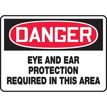 Imagem de Accuform Placa de segurança de alumínio MPPE131VA, legenda (olho de perigo e proteção de ouvido necessária nesta área", 25 cm comprimento x 35 cm largura, vermelho/preto no branco